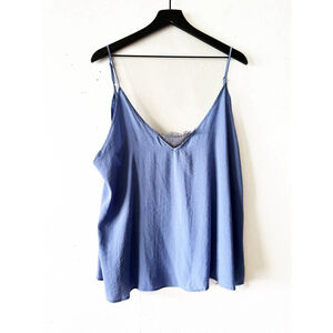 Free People Intimately FP Blue Lace-Trim Satin Cami Tank Top Size M